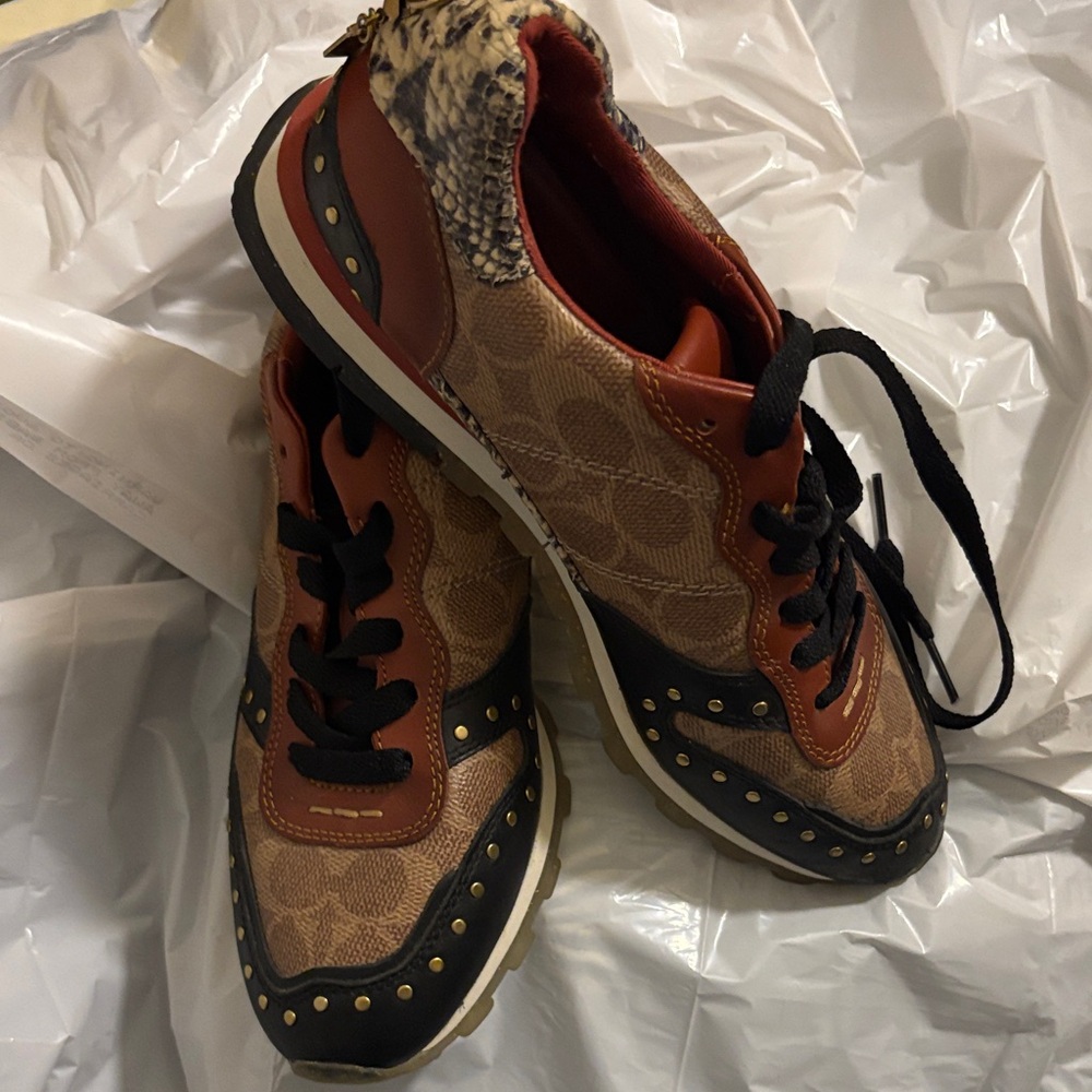 Coach Brown and Tan Patterned Sneakers